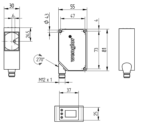 漫反射激光測(cè)距傳感器X1TA100QXT3尺寸規(guī)格