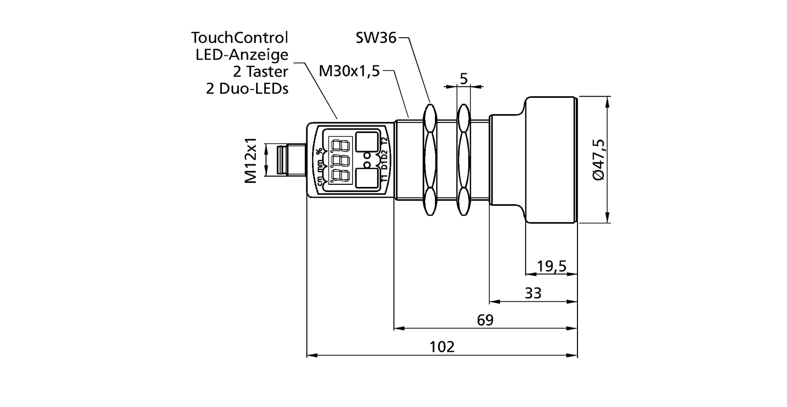 檢測(cè)距離3400mm超聲波傳感器crm+340DTCE尺寸圖